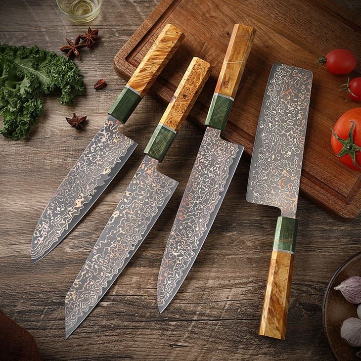 DS-2934 Damascus Steel Forged Blade Japanese Kitchen Knife Octagonal Rosewood Handle (2)